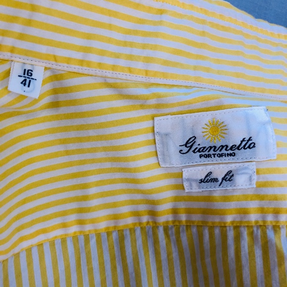 Italian Slim Fit Stretch Yellow Stripe Shirt 16 41 - Picture 6 of 8